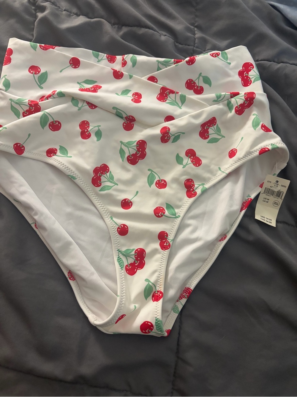 NWT Aerie High Waisted Cherry Print Bikini Bottoms - White & Red